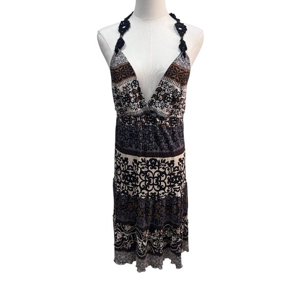 EUC Hale Bob Boho Print Halter Dress Crochet Back Detail Size Large - Picture 1 of 4
